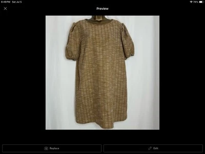 ModCloth Gold Textured Shift Mini Dress Short Sleeves XL - Image 1 of 4