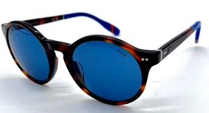 Polo By Ralph Unisex Tortoiseshell Round Frame Lauren Sunglasses - Blue Lens - Picture 1 of 7