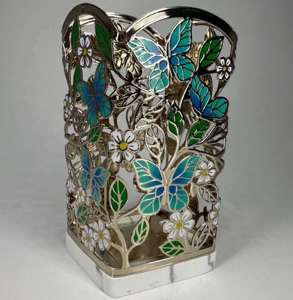 Soporte Jabón Espumoso Mariposa Bath & Body Works Metal Floral Azul Cromo Foto 1 de 4