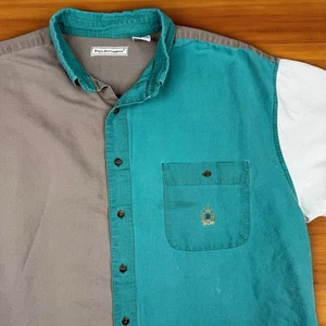 Vintage Bugle Boy Shirt Men 2XL Teal Color Block Short Sleeve Pocket Casual 90’s - Picture 1 of 6