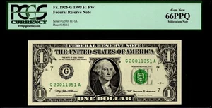 1999 $1 FRN CHICAGO. FR: 1925-L. PCGS Graded: 66 PPQ. MILLENNIUM NOTE. - Picture 1 of 2