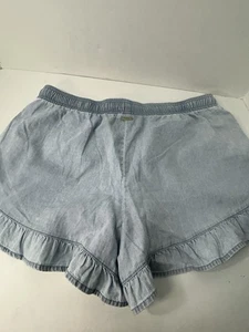 Pantalones cortos de mezclilla para mujer HURLEY grandes de algodón cintura elástica y cordón con volantes - Imagen 1 de 11