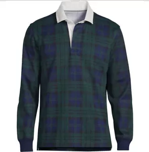 🆕️Lands End Mens M Tall Evergreen Blackwatch Plaid Indian Cotton Rugby Shirt - Picture 1 of 3