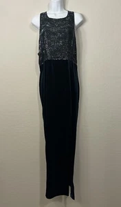 Scala VTG 90s Green Beaded Sequin Wedding Christmas Prom Dress  Velvet XL Maxi - Picture 1 of 15