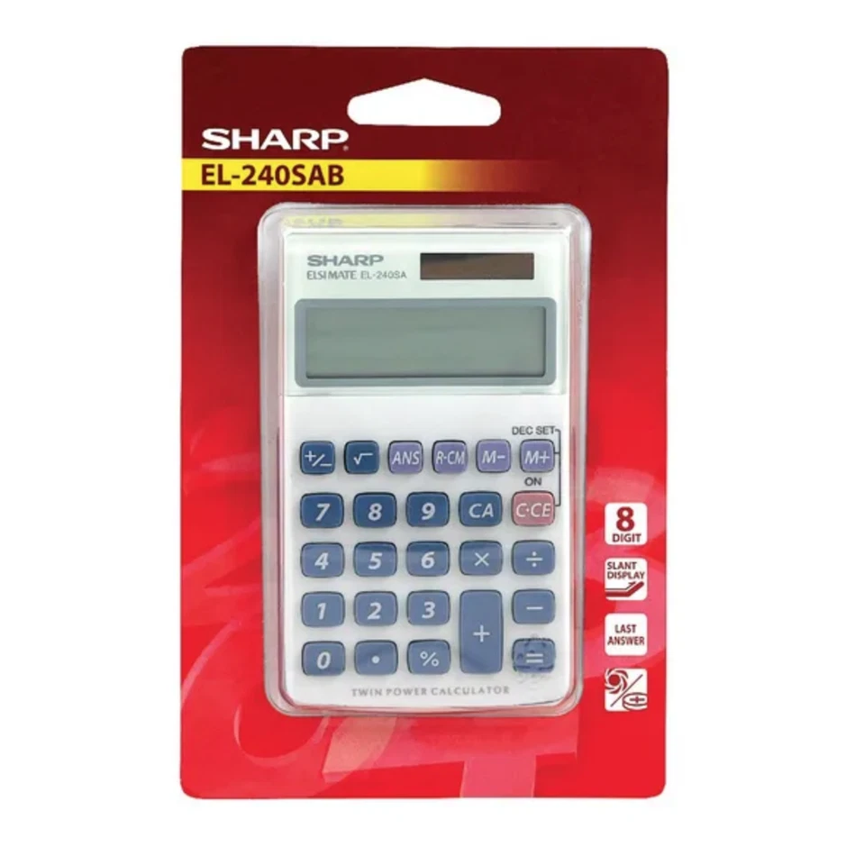 Sharp Silver 8-Digit Hand Held Pocket Calculator EL240SAB -FREE NEXTDAY DELIVERY - Image 1 of 1