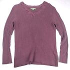 Eddie Bauer Sweater Womens XL Burgundy Cotton Cable Crew Ribbed V Neck