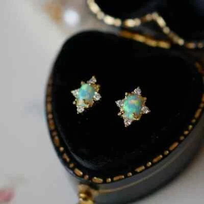 Pendientes De Colección Plata Esterlina Ópalo de Fuego Starburst Tachuela Poste Delicados Regalo Foto 1 de 4