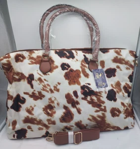 COW PRINT- LARGE TOTE BAG - WIPE OFF MATERIAL 21x7x13.5 Size - Picture 1 of 4