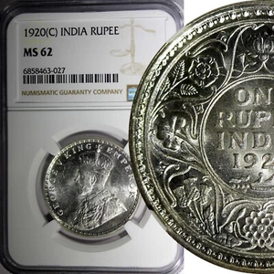 India-British George V Silver 1920 (C) Rupee NGC MS62 Calcutta Mint KM# 524 (7) - Picture 1 of 5