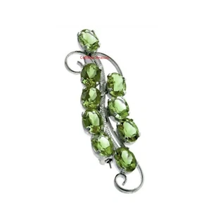 Natural Peridot Gemstones With 925 Sterling Silver Brooch Jewelry From India - Picture 1 of 3