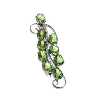 Natural Peridot Gemstones With 925 Sterling Silver Brooch Jewelry From India  - Image 1 of 3