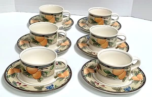 Mikasa Intaglio Garden Harvest Set of 6 Flat Bottom Cups & Saucers Stoneware - Picture 1 of 7