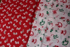 Vintage Holiday Christmas Fabric 2 Pieces Cotton Print Stockings Rocking Horse - Picture 1 of 4
