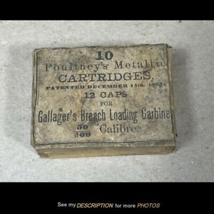  Scarce 1863 Civil War Poultney 50 Cal Cartridge Cap Box Gallagher Carbine empty
