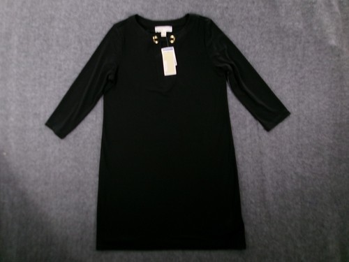 Abito Michael Kors donna medio nero oro scollo a V capsule ufficio minimalista nuovo