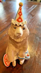Orso marrone polare porcellana CYBIS vintage con cappello e corno festa compleanno made in USA - Foto 1 di 9
