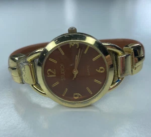 E Studio Time Brown Gold Cuff Ladies Vtg Retro Singapore Untested - Picture 1 of 8