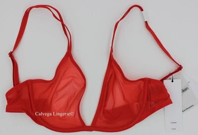 NWT Calvin Klein QF6727 Sheer Marquisette" Soft Cup Triangle Plunge Bra, Orange - Image 1 of 4