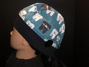 Surgical Scrub Hat Unisex Tie Back Colors Cap with Ear Saver Buttons New - Picture 1 of 6