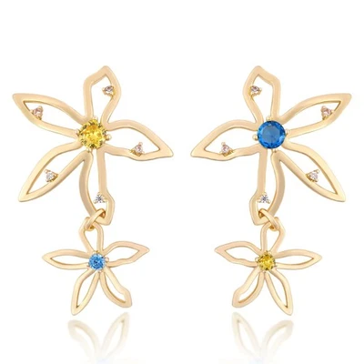 Pendientes de flores para mujer Pendientes colgantes florales de oro Pendientes bohemios de pétalos... Foto 1 de 4