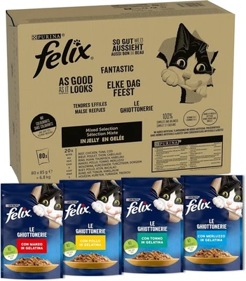 FELIX Le Ghiottonerie Cibo Umido per Gatti Adulti 80 x 85 g Buste - Immagine 1 di 4
