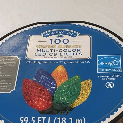 NUEVO Home Accents Holiday 100 luces LED multicolores facetadas C9 65 pies 4 pulgadas Foto 1 de 4