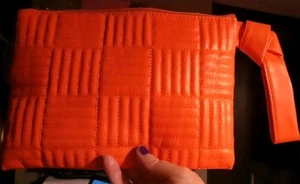 Cute Orange Quilted Faux Leather Clutch Purse Unbranded Zipper Closure - Picture 1 of 7