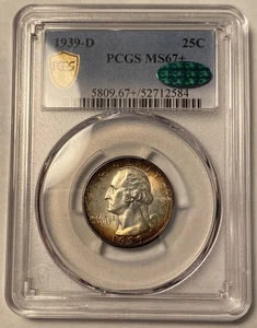 1939-D Washington Quarter PCGS MS67+ CAC Rainbow Toned - Picture 1 of 4