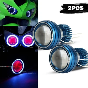 Par de faros de motocicleta lentes proyectores LED haz alto bajo luces ángel diablo - Imagen 1 de 12
