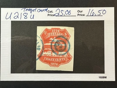 US Scott # U218 Used Target Cancel Cut Square 2024 Scott Catalogue Value $ 30.00 - Image 1 of 3