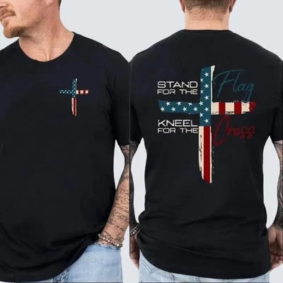 Camiseta Patriótica Fe Cristiana - Soporte para Bandera Arrodillarse para Cruz Religiosa Shi Foto 1 de 4