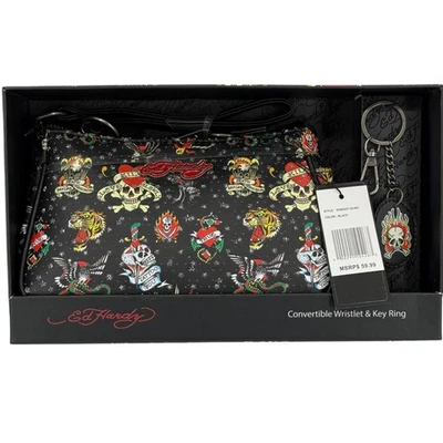 Caja de regalo Ed Hardy muñeca convertible negra con llavero tatuaje estrás nueva con etiquetas Foto 1 de 4
