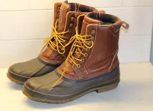 Brooks Brothers Boots - Plaid Lined Sheep Fur - Brown Duck Boots - Men's 10 D - Picture 1 of 8