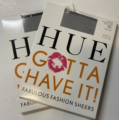 NIP 2 Pairs HUE Gotta Have It! Control Top Pantyhose Shimmer Rib Gray Navy Sz 1 - Image 1 of 4