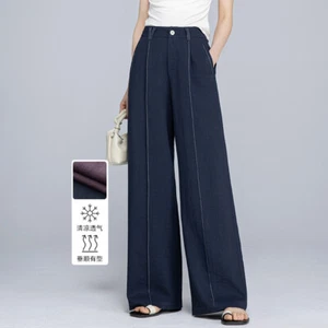 Womens Linen Wide Leg Pants Summer Thin Hanging Slimming Casual Wide Leg Pants  - Picture 1 of 25