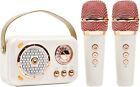 Portable Bluetooth Speaker with Microphone Set with Home Karaoke Machine (White)