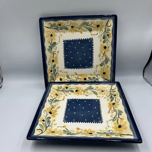 Set of 2 Tabletops Gallery BELLA FLORA Appetizer Plates Hand-Painted Earthenware - Picture 1 of 19