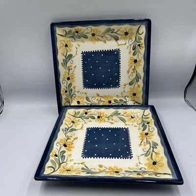 Set of 2 Tabletops Gallery BELLA FLORA Appetizer Plates Hand-Painted Earthenware - Image 1 of 4