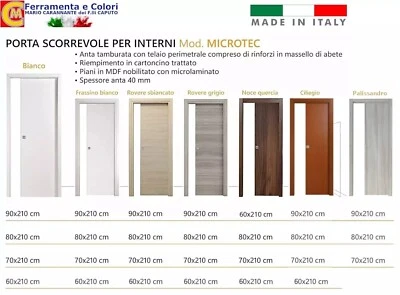 Porta Scorrevole Legno Liscia Cieca MICROTEC Porte Per Interni Casa Serratura - Immagine 1 di 4