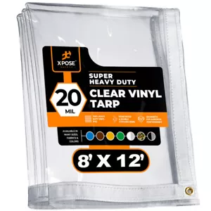 8' x 12' Clear Vinyl Tarp - Super Heavy Duty 20 Mil Transparent - Picture 1 of 8
