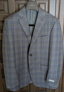 CANALI 100% Wool Sport Coat, Grey w/ Purple Plaid, Size 38 R (48 EU) NWD DEFECTS - Picture 1 of 12