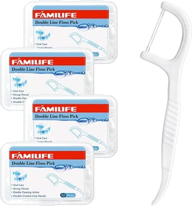 Dental Floss Picks, Double Line Flossers 200 Count, Unwaxed Flossing Thinner and - Picture 1 of 12
