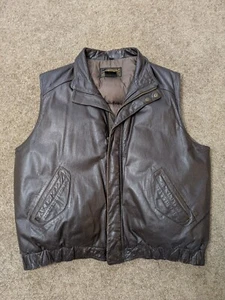Eddie Bauer Puffer Vest Mens XL Brown Leather Goose Down Cafe Racer  - Picture 1 of 17