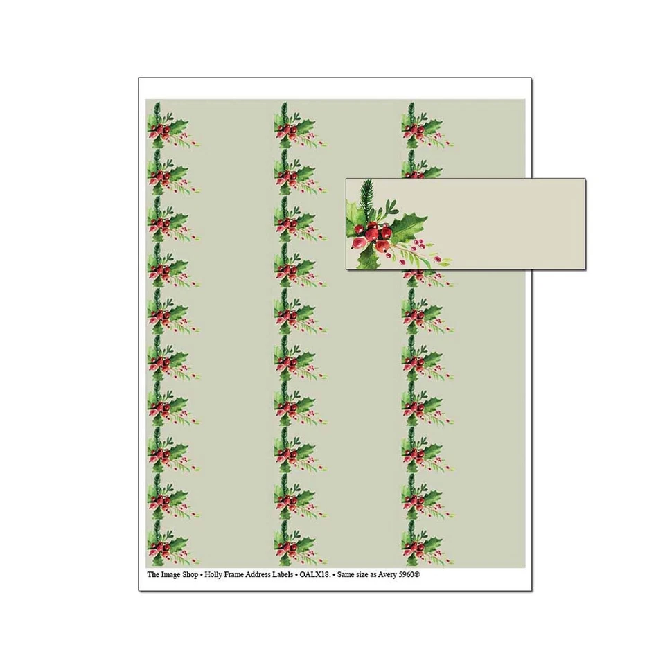 Holly Frame 30-Up Printable Address Labels - 150 Labels (oalx18) - Image 1 of 1