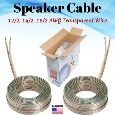 Lote de cable transparente de altavoz de audio PREMIUM 12/2 14/2 16/2 AWG 50 pies 100 pies 250 pies Foto 1 de 4
