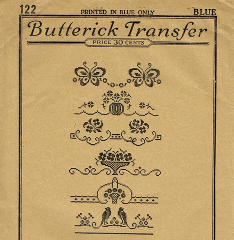 1920s Vintage Butterick Sewing Transfer Pattern 122  Cross Stitch Tea Towels Cover