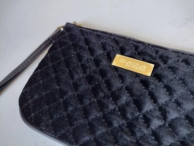 Bebe Soft Velour Black Quilted Wristlet Clutch Purse #498 - Image 1 of 4