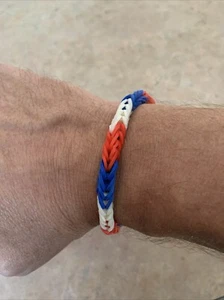 Red White and Blue rubber band stretchy bracelet. Measures 7 inches(Hand Made) - Picture 1 of 3