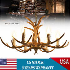 6-Lights Rustic Deer Horn Antler Chandelier Pendant Light Ceiling Lamp Fixture