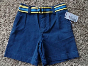 CHAPS boy's sz 14 NWT French Navy Blue khaki cotton shorts w/yellow & blue belt - Picture 1 of 5